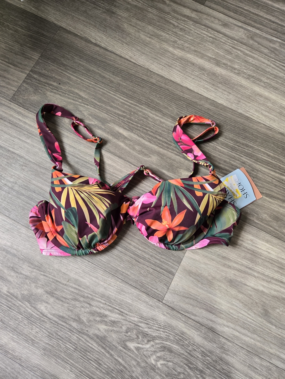 Shade & Shore Floral Underwire Bikini Top - Plum Multi Size 36C